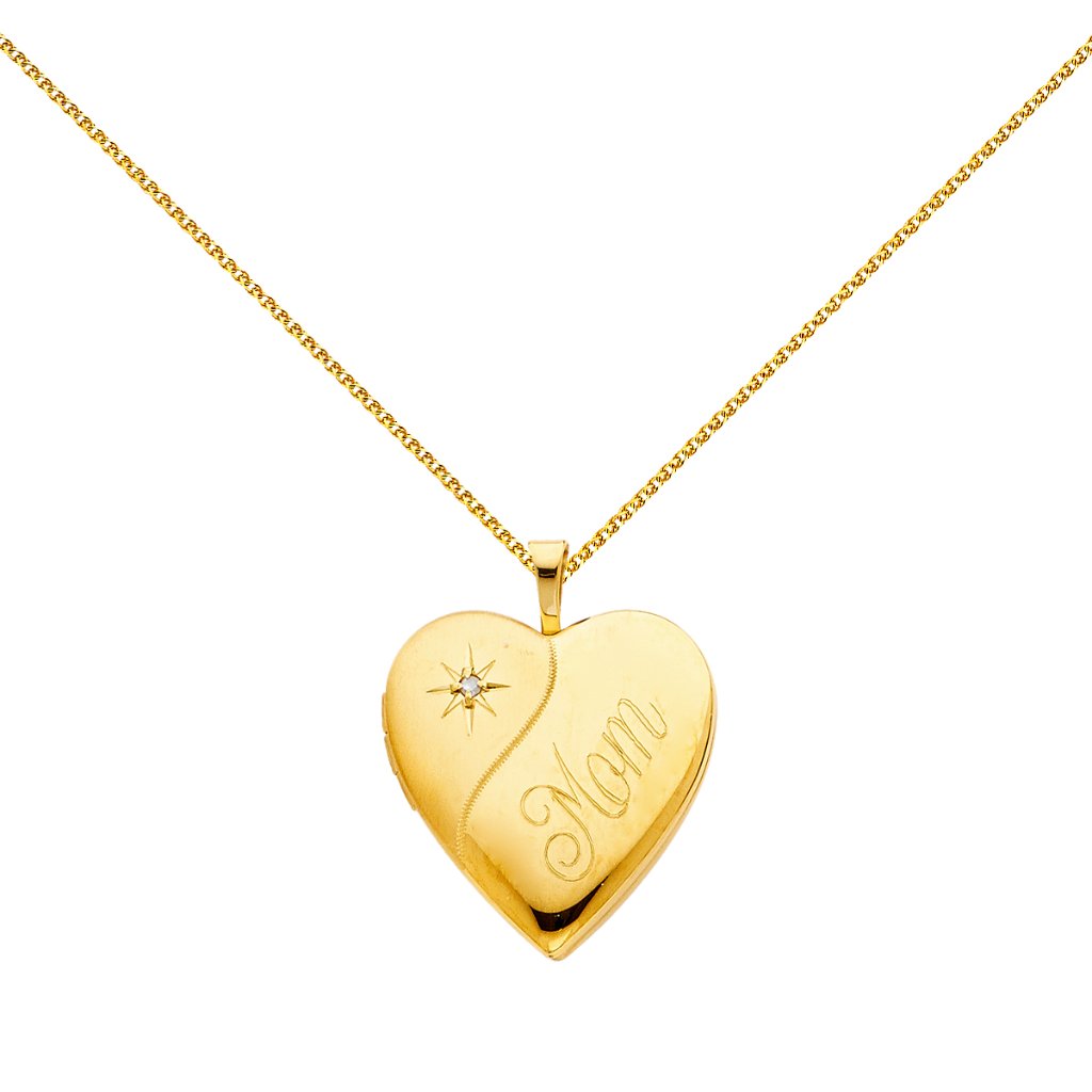 14k Yellow Mom Heart Locket With 12mm Wheat Chain 604$